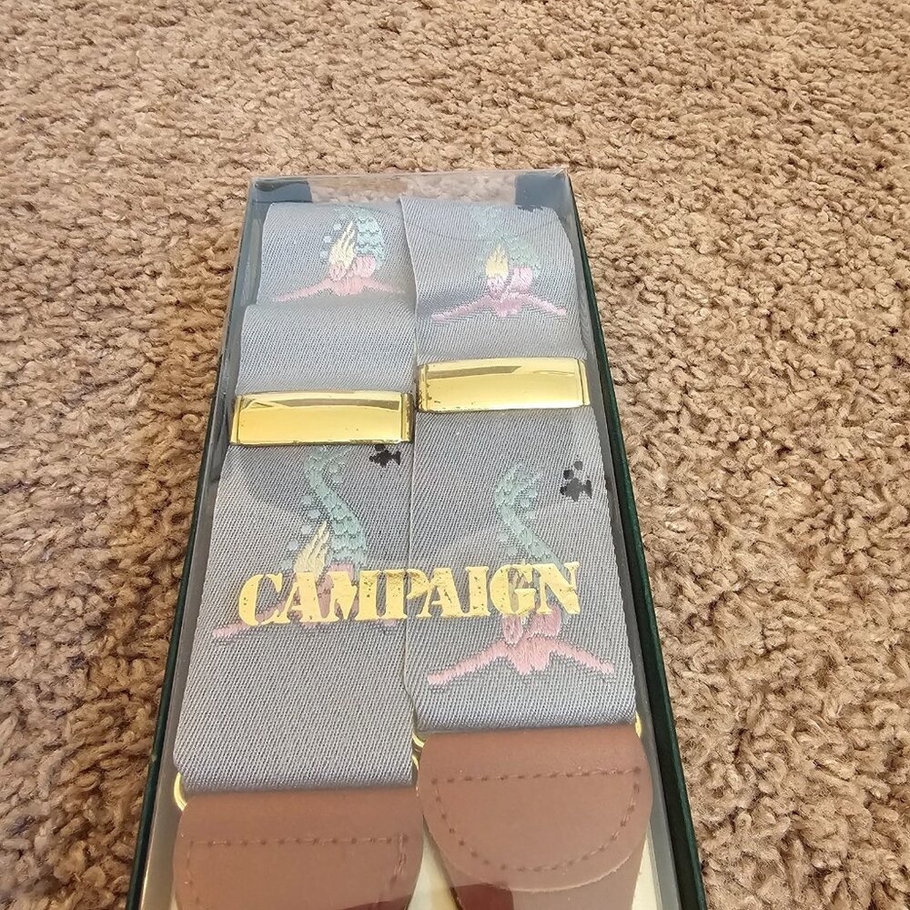 NIB Vintage Campaign Nordstrom Suspenders Old Stock Gray Mermaid Retro Unisex - Picture 2 of 9